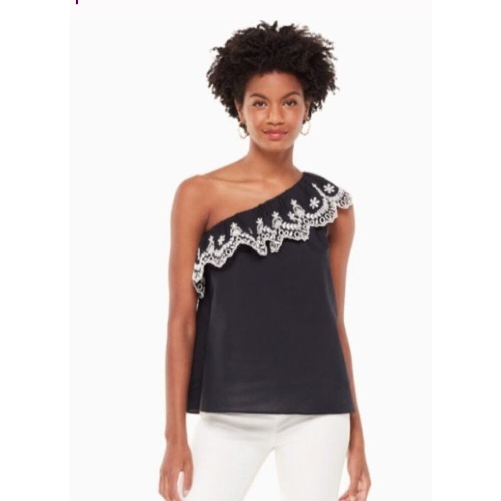 Kate Spade One Shoulder Floral Embroidery Top, Size L - Picture 2 of 8
